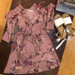 2bella Cold Shoulder Floral Wrap Dress